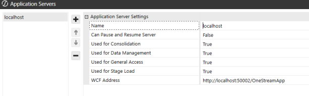 Application Server settings dialog box
